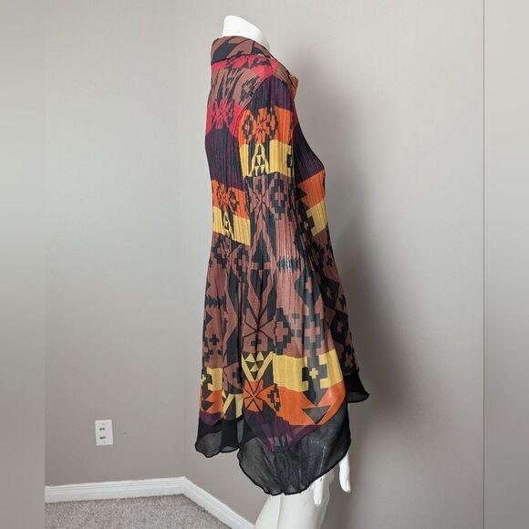 Point Zero Nicole Benisti Vintage Sheer Blouse – Tribal Print Pleated Top – Size - Picture 7 of 12